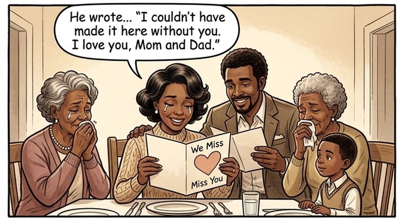 The envelope opens and the message is read