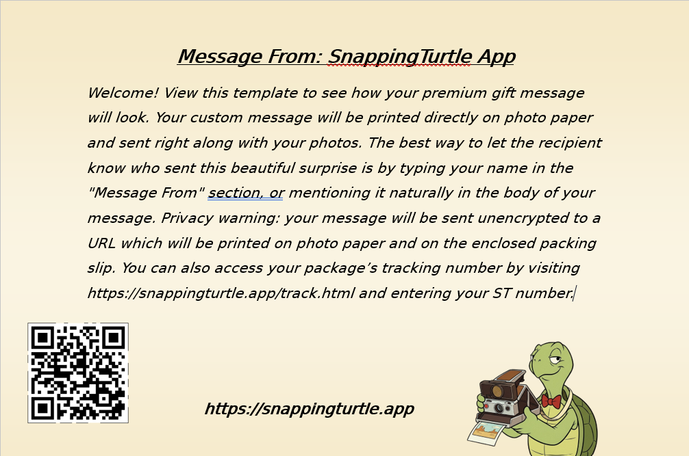 A preview of your printed message photo